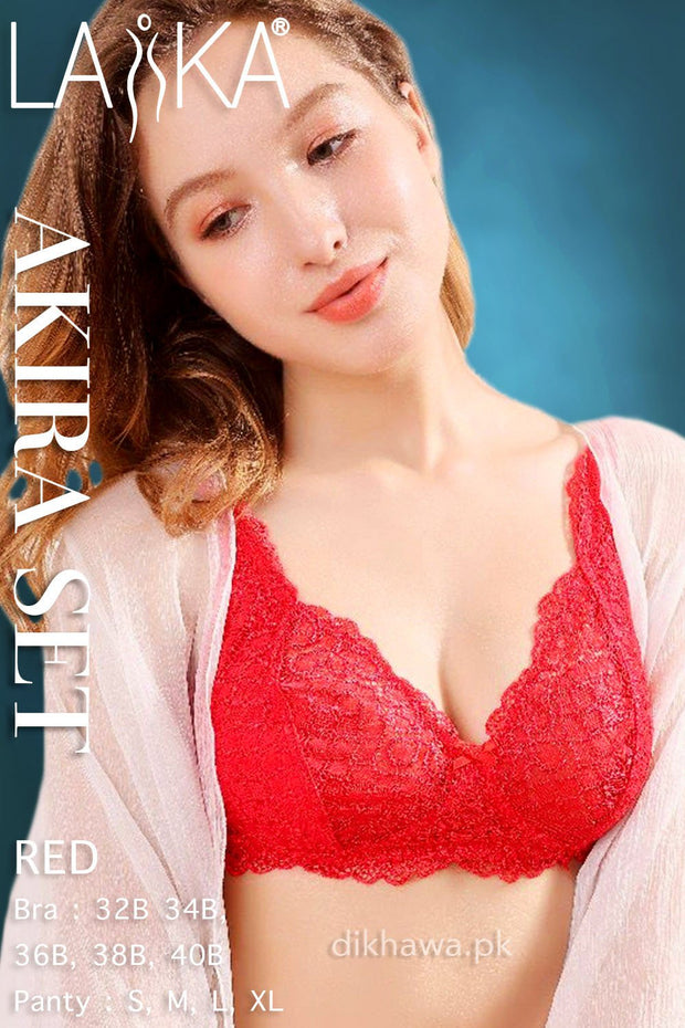 Laika - Akira Set - Red Bridal Bra Panty Sets - Non Padded Non Wired Bra Panty Set