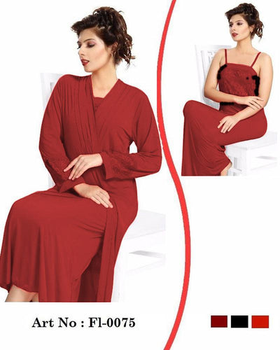 Maroon Nighty - FL-0075 - Flourish 2 Piece Nightwear