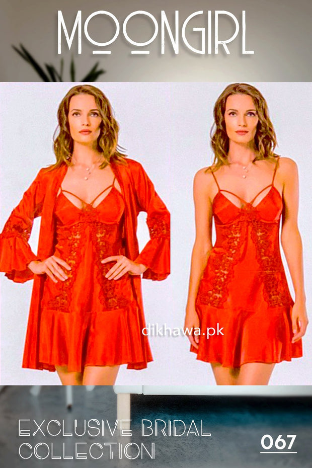 Moongirl - Exclusive Bridal 2Pc Short Nighty Wedding Honeymoon Nighty Set 067 - Turkish Brand