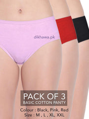 Basic Cotton Panty Pack of 3 - FL-519 - Black Pink & Red