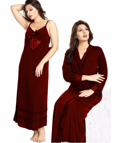 Maroon Nighty - FL-0077 - Flourish 2 Piece Nightwear