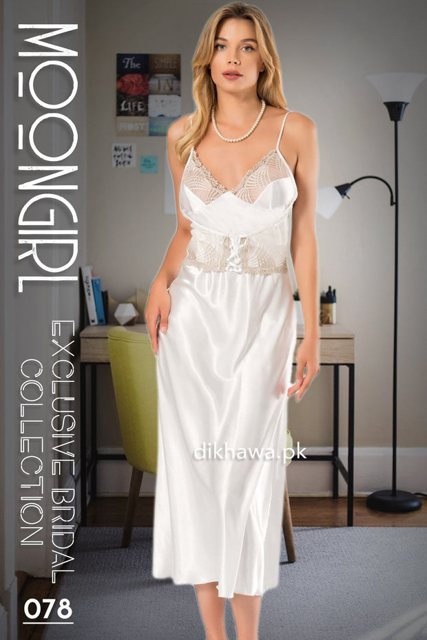 Moongirl - Exclusive Bridal 2Pc Long Nighty Set with Robe - Wedding Nightwear 078 - Turkish Brand