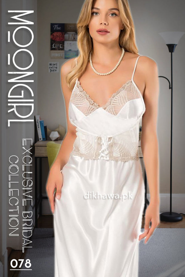 Moongirl - Exclusive Bridal 2Pc Long Nighty Set with Robe - Wedding Nightwear 078 - Turkish Brand