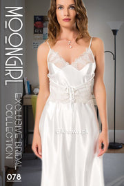 Moongirl - Exclusive Bridal 2Pc Long Nighty Set with Robe - Wedding Nightwear 078 - Turkish Brand
