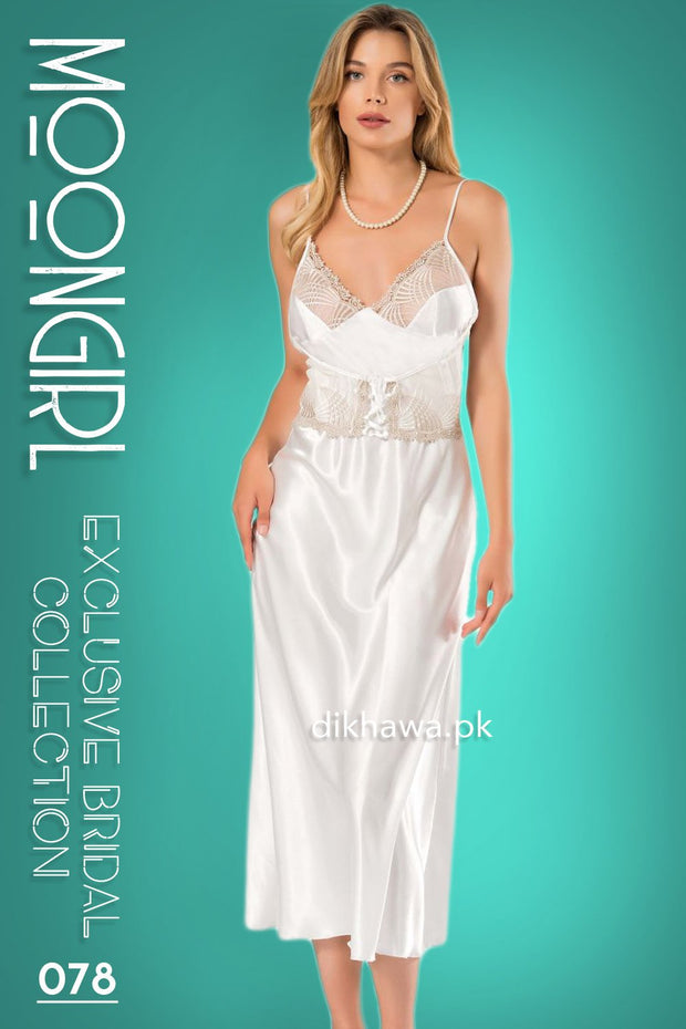 Moongirl - Exclusive Bridal 2Pc Long Nighty Set with Robe - Wedding Nightwear 078 - Turkish Brand