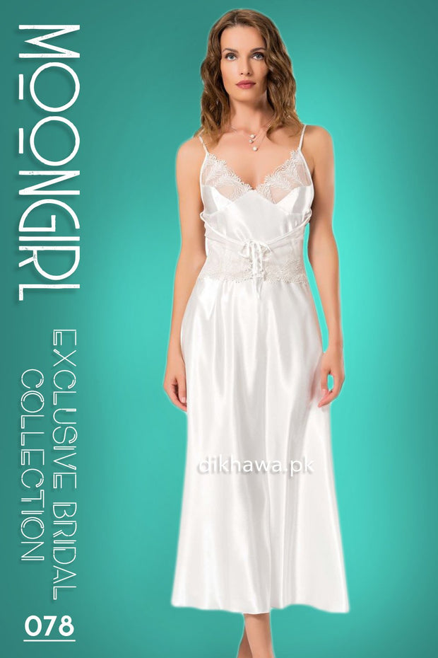 Moongirl - Exclusive Bridal 2Pc Long Nighty Set with Robe - Wedding Nightwear 078 - Turkish Brand