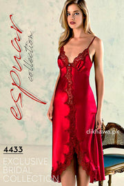 Espuar - Exclusive Bridal Wedding Honeymoon 2Pc Long Nighty Set with Robe Maroon 4433 - Turkish Brand