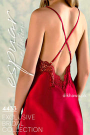 Espuar - Exclusive Bridal Wedding Honeymoon 2Pc Long Nighty Set with Robe Maroon 4433 - Turkish Brand