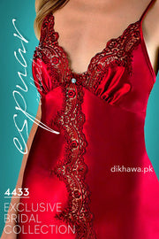 Espuar - Exclusive Bridal Wedding Honeymoon 2Pc Long Nighty Set with Robe Maroon 4433 - Turkish Brand