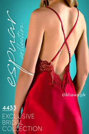 Espuar - Exclusive Bridal Wedding Honeymoon 2Pc Long Nighty Set with Robe Maroon 4433 - Turkish Brand