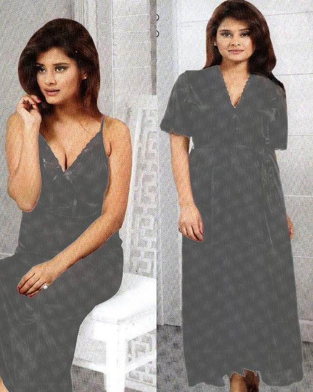 Honeymoon Nighty - FL-601 - Grey Flourish 2 Piece Nightwear