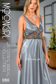 Moongirl - Exclusive Bridal 2Pc Long Nighty Set with Robe - Wedding Nightwear 080 - Turkish Brand