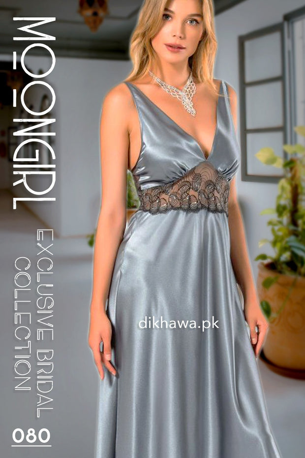 Moongirl - Exclusive Bridal 2Pc Long Nighty Set with Robe - Wedding Nightwear 080 - Turkish Brand