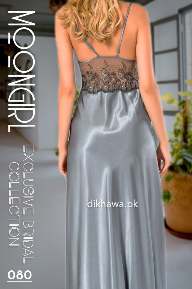 Moongirl - Exclusive Bridal 2Pc Long Nighty Set with Robe - Wedding Nightwear 080 - Turkish Brand