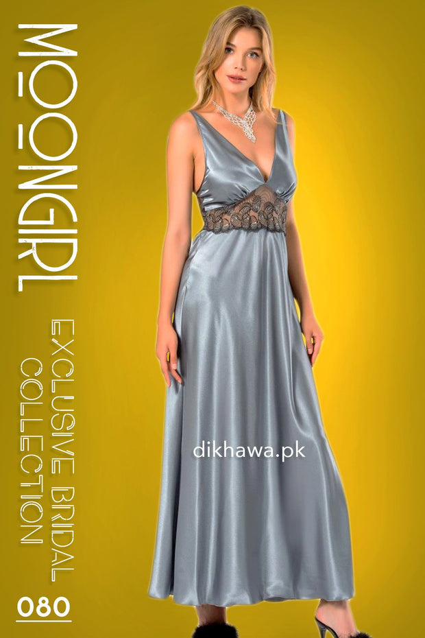 Moongirl - Exclusive Bridal 2Pc Long Nighty Set with Robe - Wedding Nightwear 080 - Turkish Brand