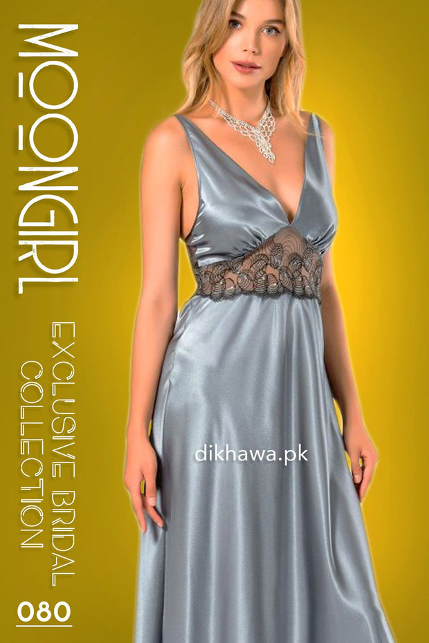 Moongirl - Exclusive Bridal 2Pc Long Nighty Set with Robe - Wedding Nightwear 080 - Turkish Brand