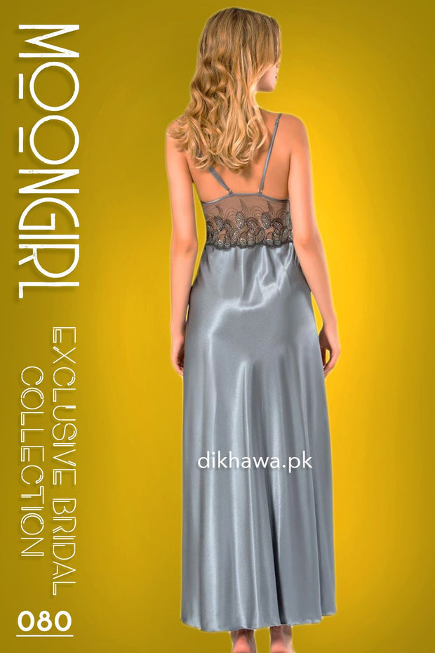 Moongirl - Exclusive Bridal 2Pc Long Nighty Set with Robe - Wedding Nightwear 080 - Turkish Brand