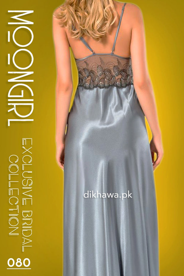 Moongirl - Exclusive Bridal 2Pc Long Nighty Set with Robe - Wedding Nightwear 080 - Turkish Brand
