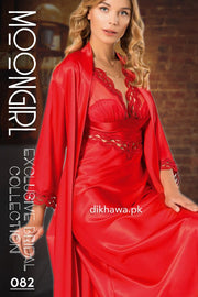 Moongirl - Exclusive Bridal 2Pc Long Nighty Set with Robe - Wedding Nightwear 082 - Turkish Brand