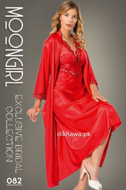Moongirl - Exclusive Bridal 2Pc Long Nighty Set with Robe - Wedding Nightwear 082 - Turkish Brand