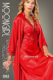 Moongirl - Exclusive Bridal 2Pc Long Nighty Set with Robe - Wedding Nightwear 082 - Turkish Brand