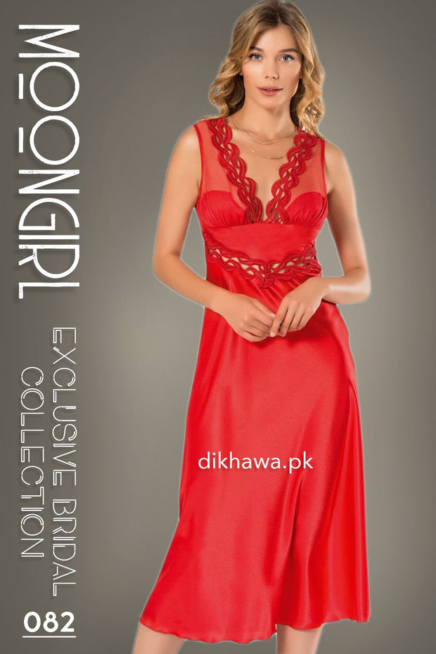 Moongirl - Exclusive Bridal 2Pc Long Nighty Set with Robe - Wedding Nightwear 082 - Turkish Brand