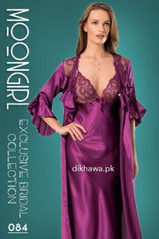 Moongirl - Exclusive Bridal 2Pc Long Nighty Set with Robe - Wedding Nighty Set 084 - Turkish Brand