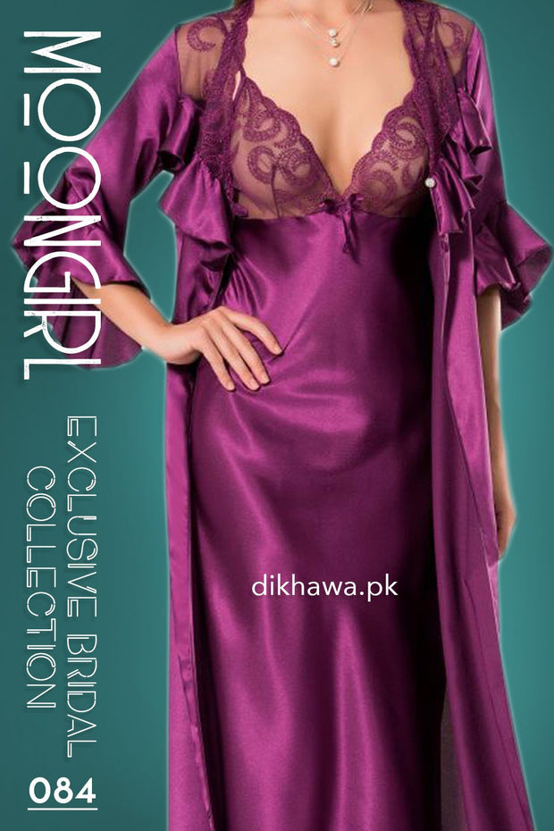 Moongirl - Exclusive Bridal 2Pc Long Nighty Set with Robe - Wedding Nighty Set 084 - Turkish Brand