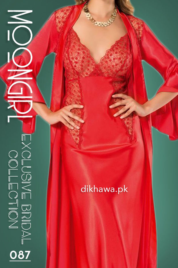 Moongirl - Exclusive Bridal 2Pc Long Nighty Set with Robe - Wedding Nighty Set 087 - Turkish Brand