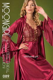 Moongirl - Exclusive Bridal 2Pc Long Nighty Set with Robe - Wedding Nighty Set 089 - Turkish Brand