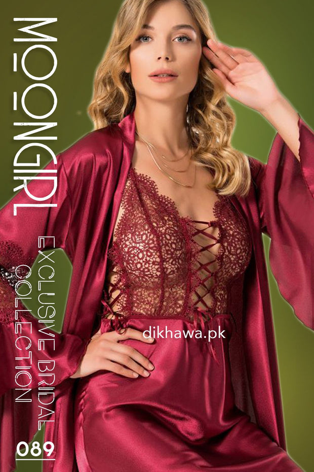 Moongirl - Exclusive Bridal 2Pc Long Nighty Set with Robe - Wedding Nighty Set 089 - Turkish Brand