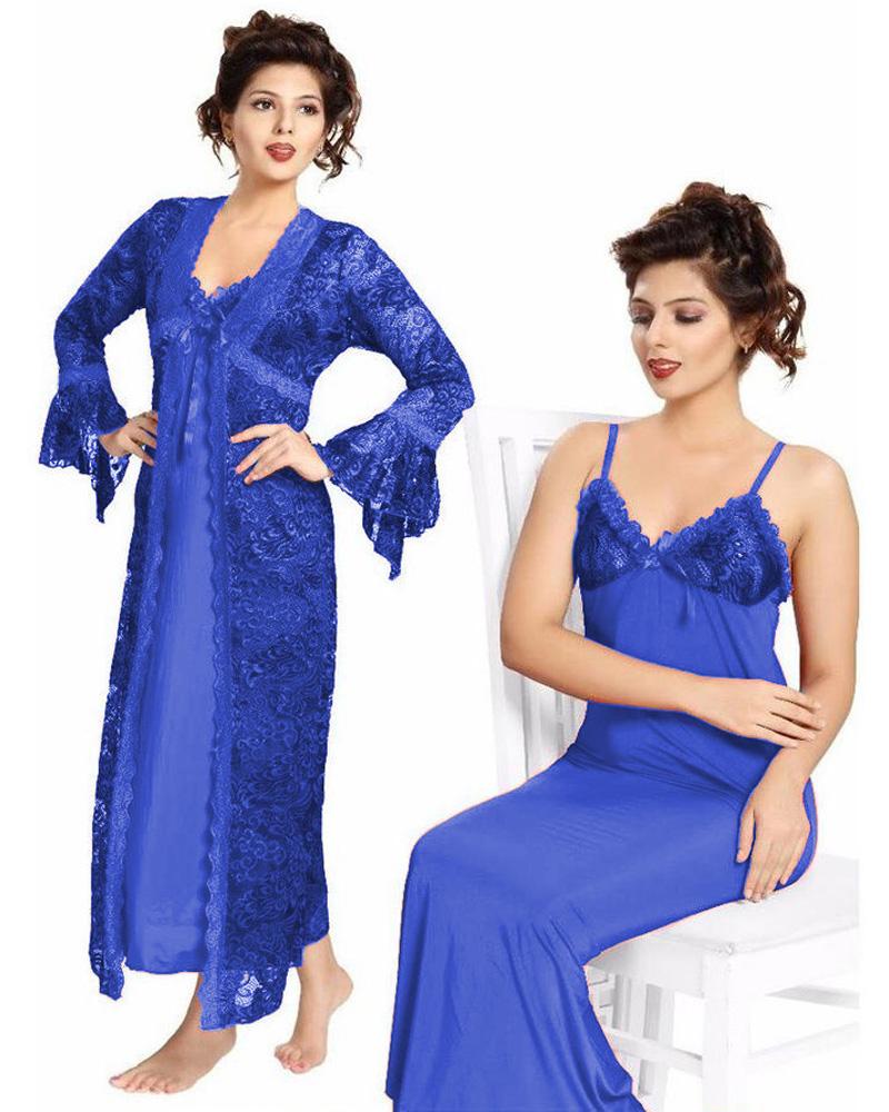 Bridal Blue Nighty FL-0065 Flourish Piece Nightwear Small Blue