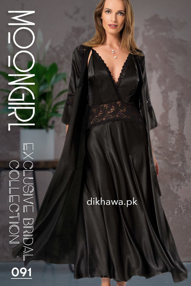 Moongirl - Exclusive Bridal 2Pc Long Nighty Set with Robe - Wedding Nighty Set 091 - Turkish Brand