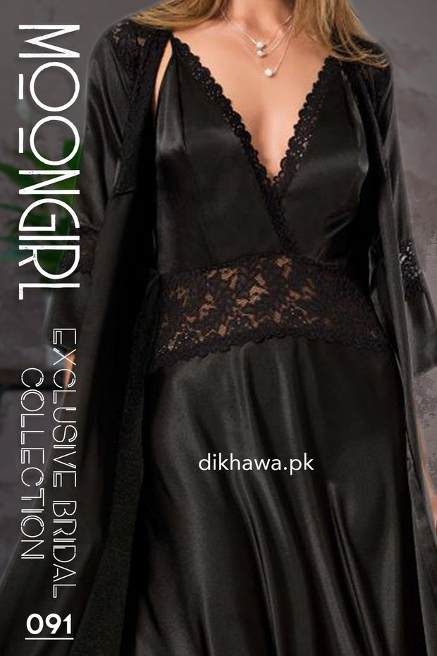 Moongirl - Exclusive Bridal 2Pc Long Nighty Set with Robe - Wedding Nighty Set 091 - Turkish Brand