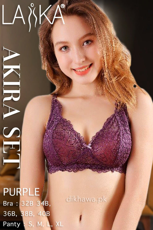 Laika - Akira Set - Purple Bridal Bra Panty Sets - Non Padded Non Wired Bra Panty Set