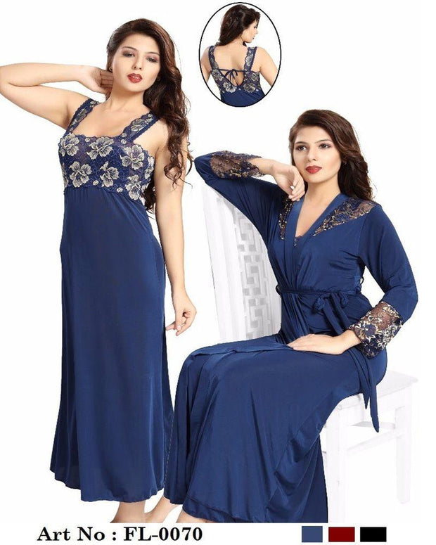 Wedding Nighty - FL-0070 - Neavy Blue Flourish 2 Piece Nightwear