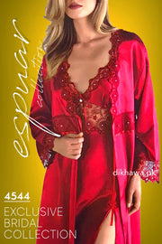 Espuar - Exclusive Bridal Wedding Honeymoon 2Pc Long Nighty Set with Robe Maroon 4544 - Turkish Brand