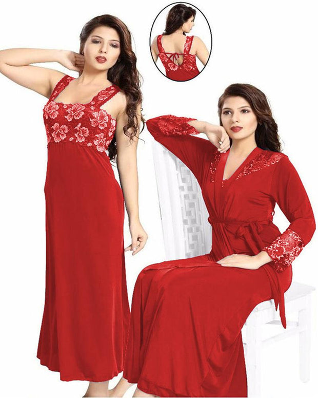 Wedding Nighty - FL-0070 - Red Flourish 2 Piece Nightwear