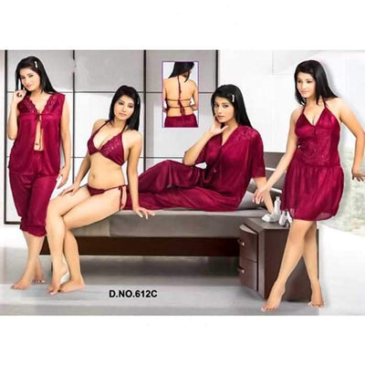 SAMARA ( 612 ) 6PC BRIDAL NIGHTWEAR SET - Nighty Sets - diKHAWA Online Shopping in Pakistan