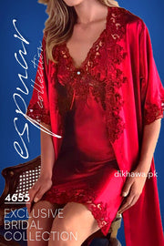 Espuar - Exclusive Bridal Wedding Honeymoon 2Pc Short Nighty Set Maroon 4655 - Turkish Brand