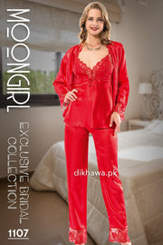 Moongirl - Exclusive Bridal Wedding Nightdress & 3Pc Pajama Set 1107 - Turkish Brand