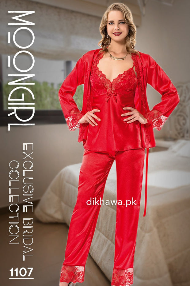 Moongirl - Exclusive Bridal Wedding Nightdress & 3Pc Pajama Set 1107 - Turkish Brand