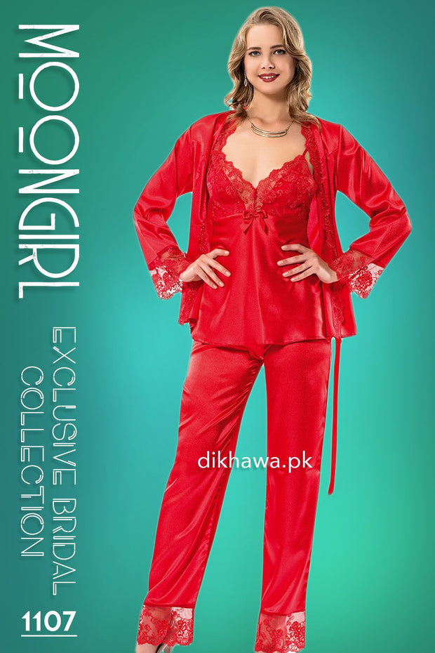 Moongirl - Exclusive Bridal Wedding Nightdress & 3Pc Pajama Set 1107 - Turkish Brand