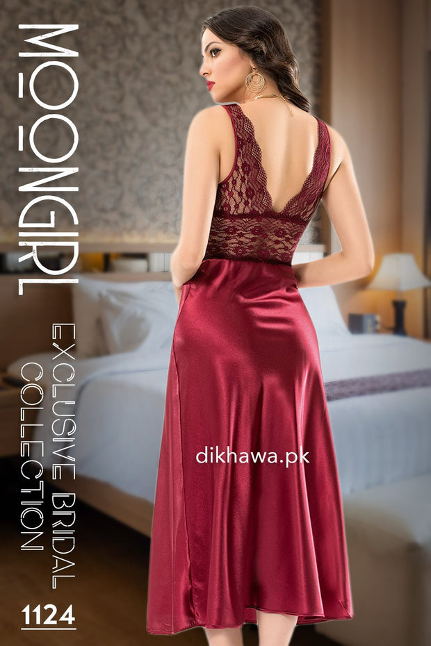 Moongirl - Exclusive Bridal Wedding Nightwear 2Pc Long Nighty Set with Robe 1124 - Turkish Brand