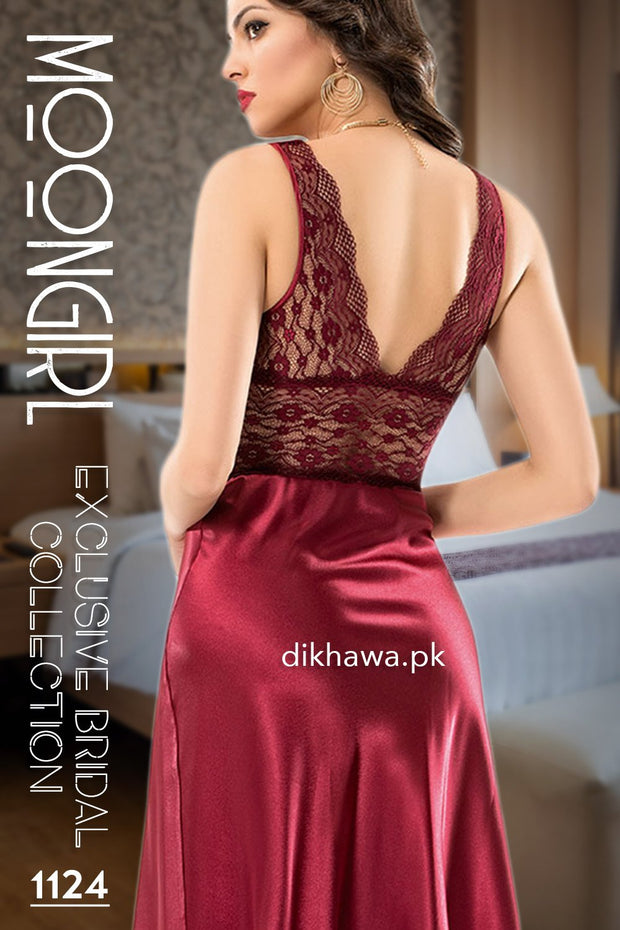 Moongirl - Exclusive Bridal Wedding Nightwear 2Pc Long Nighty Set with Robe 1124 - Turkish Brand
