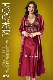 Moongirl - Exclusive Bridal Wedding Nightwear 2Pc Long Nighty Set with Robe 1124 - Turkish Brand