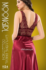 Moongirl - Exclusive Bridal Wedding Nightwear 2Pc Long Nighty Set with Robe 1124 - Turkish Brand