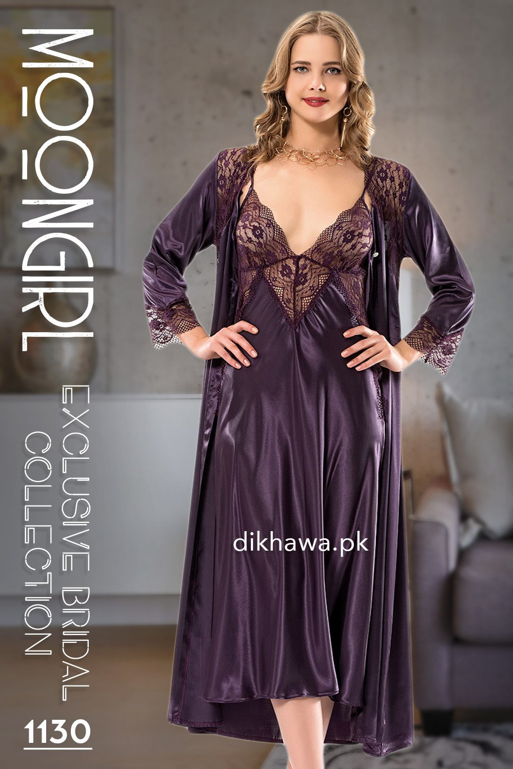 Moongirl Exclusive Bridal Wedding Nightwear 2Pc Long Nighty Set with Robe 1130 Turkish Brand Online Shopping in Pakistan Online Shopping in Pakistan NIGHTYnight