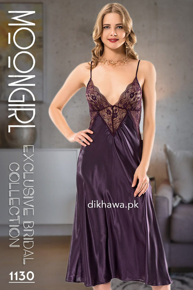 Moongirl - Exclusive Bridal Wedding Nightwear 2Pc Long Nighty Set with Robe 1130 - Turkish Brand