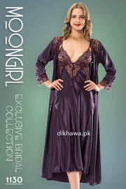 Moongirl - Exclusive Bridal Wedding Nightwear 2Pc Long Nighty Set with Robe 1130 - Turkish Brand